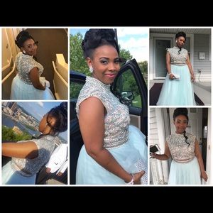 Turquoise prom dress.